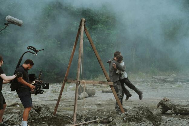 Movie scene with camera crew and actors. This is about 10 movies filmed in South Africa