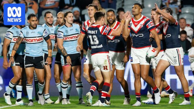 Roosters stun Sharks in Gosford, Panthers fall to bottom of ladder