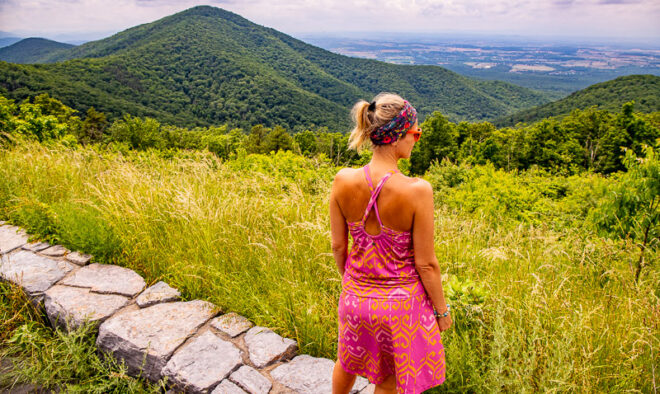 woman looking at view on Skyline Drive, Shenandoah National Park, Virginia