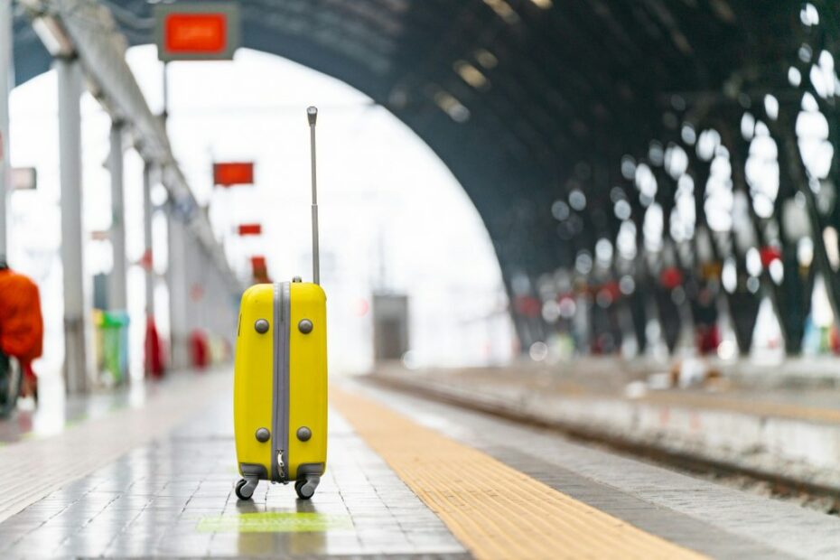 suitcase on train station